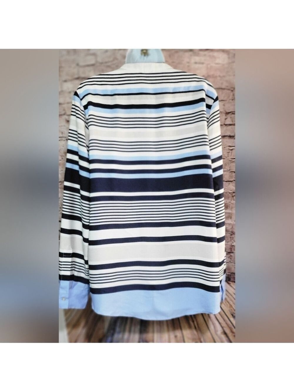 Calvin Klein Striped Button Down Long Sleeve Top Large XL - Picture 3 of 6